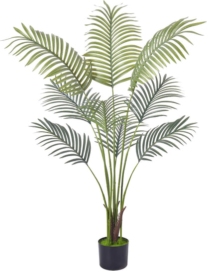 Artificial Areca Palm Tree 4FT Faux Tropical Plant in Pot | Realistic 4ft Silk Palm with 9 Bendable Fronds, UV Protected, No Watering or Care Needed, Black Pot Included, Easy Setup