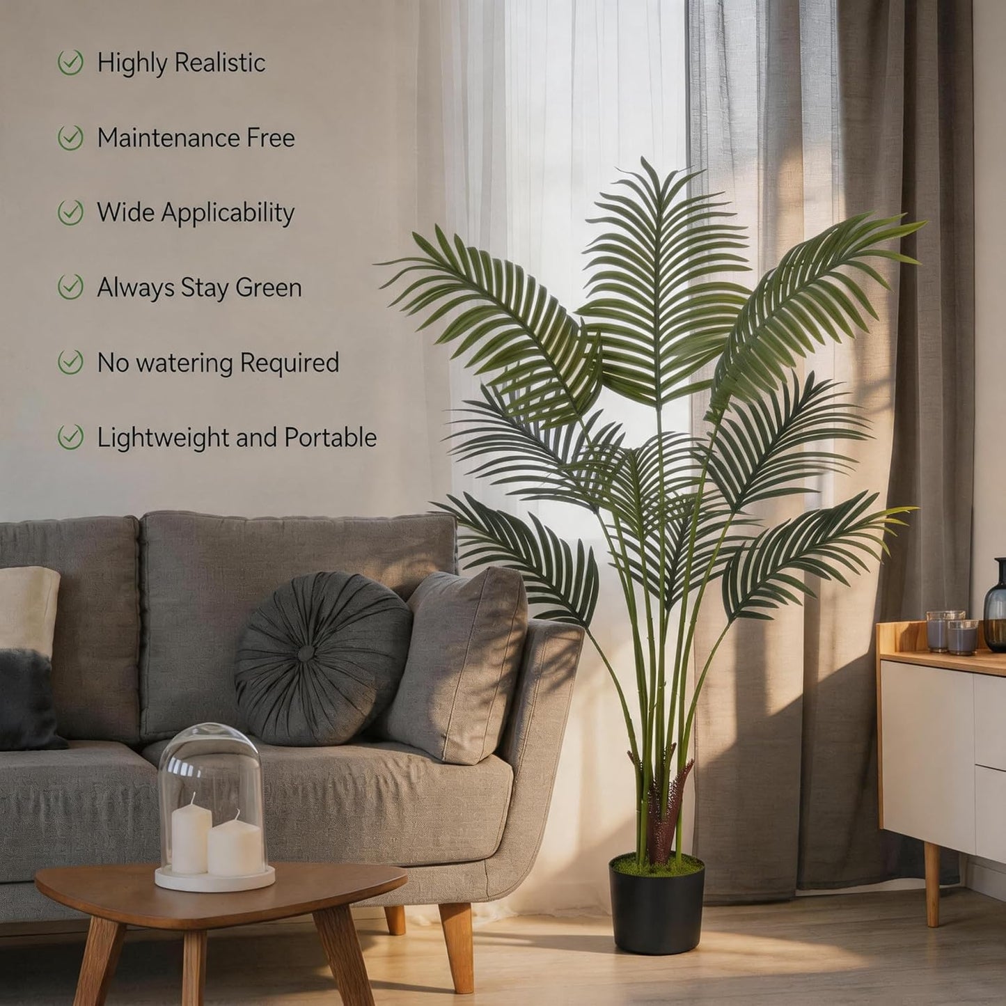 Artificial Areca Palm Tree 4FT Faux Tropical Plant in Pot | Realistic 4ft Silk Palm with 9 Bendable Fronds, UV Protected, No Watering or Care Needed, Black Pot Included, Easy Setup