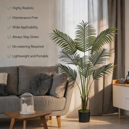 Artificial Areca Palm Tree 4FT Faux Tropical Plant in Pot | Realistic 4ft Silk Palm with 9 Bendable Fronds, UV Protected, No Watering or Care Needed, Black Pot Included, Easy Setup