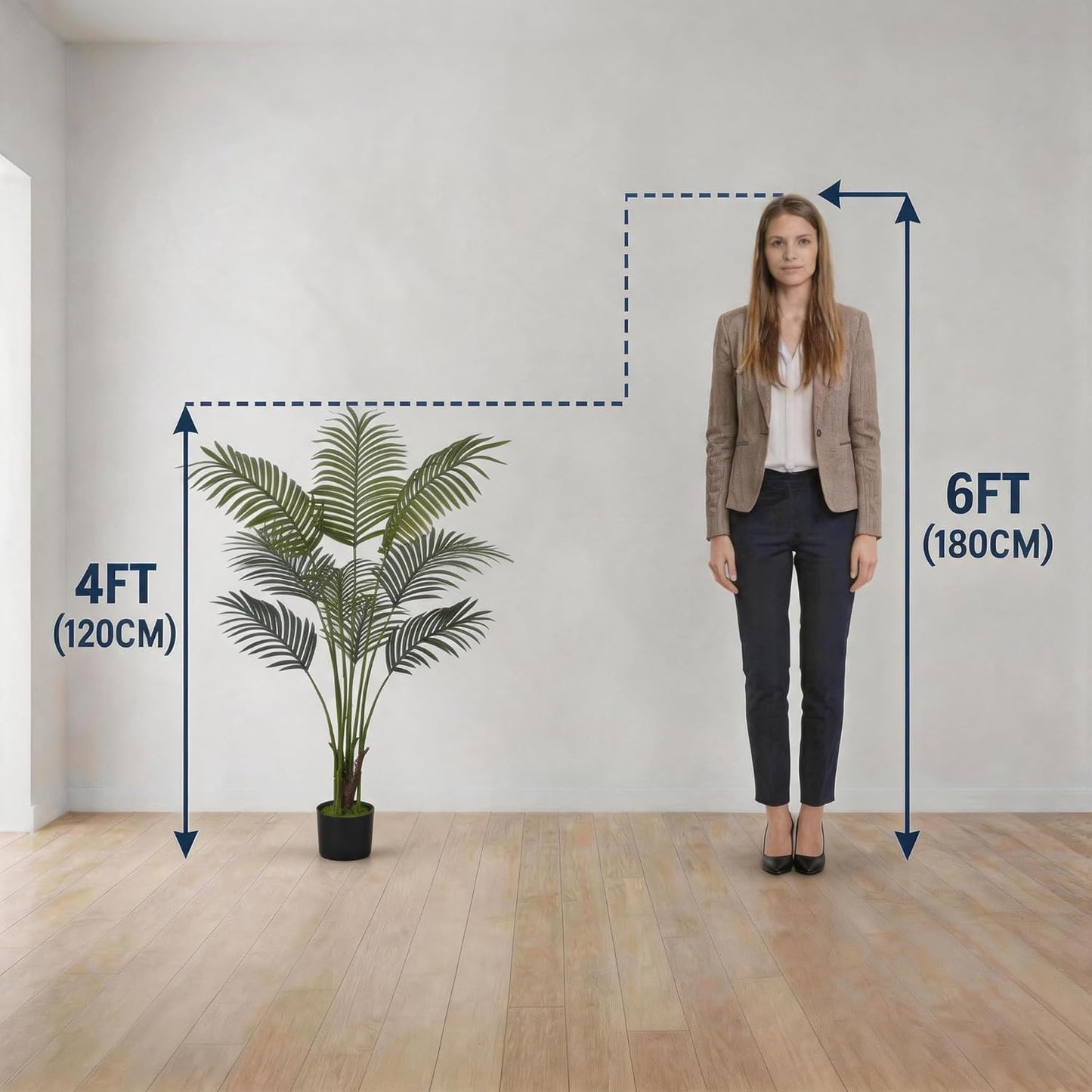 Artificial Areca Palm Tree 4FT Faux Tropical Plant in Pot | Realistic 4ft Silk Palm with 9 Bendable Fronds, UV Protected, No Watering or Care Needed, Black Pot Included, Easy Setup