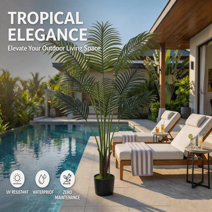 Artificial Areca Palm Tree 4FT Faux Tropical Plant in Pot | Realistic 4ft Silk Palm with 9 Bendable Fronds, UV Protected, No Watering or Care Needed, Black Pot Included, Easy Setup