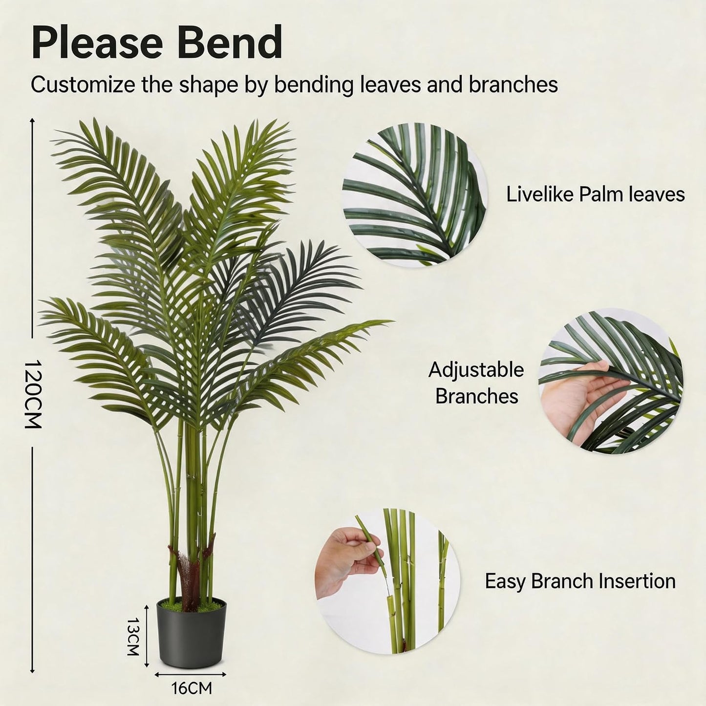 Artificial Areca Palm Tree 4FT Faux Tropical Plant in Pot | Realistic 4ft Silk Palm with 9 Bendable Fronds, UV Protected, No Watering or Care Needed, Black Pot Included, Easy Setup