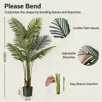Artificial Areca Palm Tree 4FT Faux Tropical Plant in Pot | Realistic 4ft Silk Palm with 9 Bendable Fronds, UV Protected, No Watering or Care Needed, Black Pot Included, Easy Setup