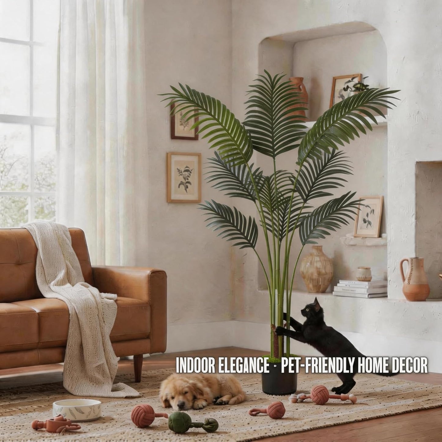 Artificial Areca Palm Tree 4FT Faux Tropical Plant in Pot | Realistic 4ft Silk Palm with 9 Bendable Fronds, UV Protected, No Watering or Care Needed, Black Pot Included, Easy Setup