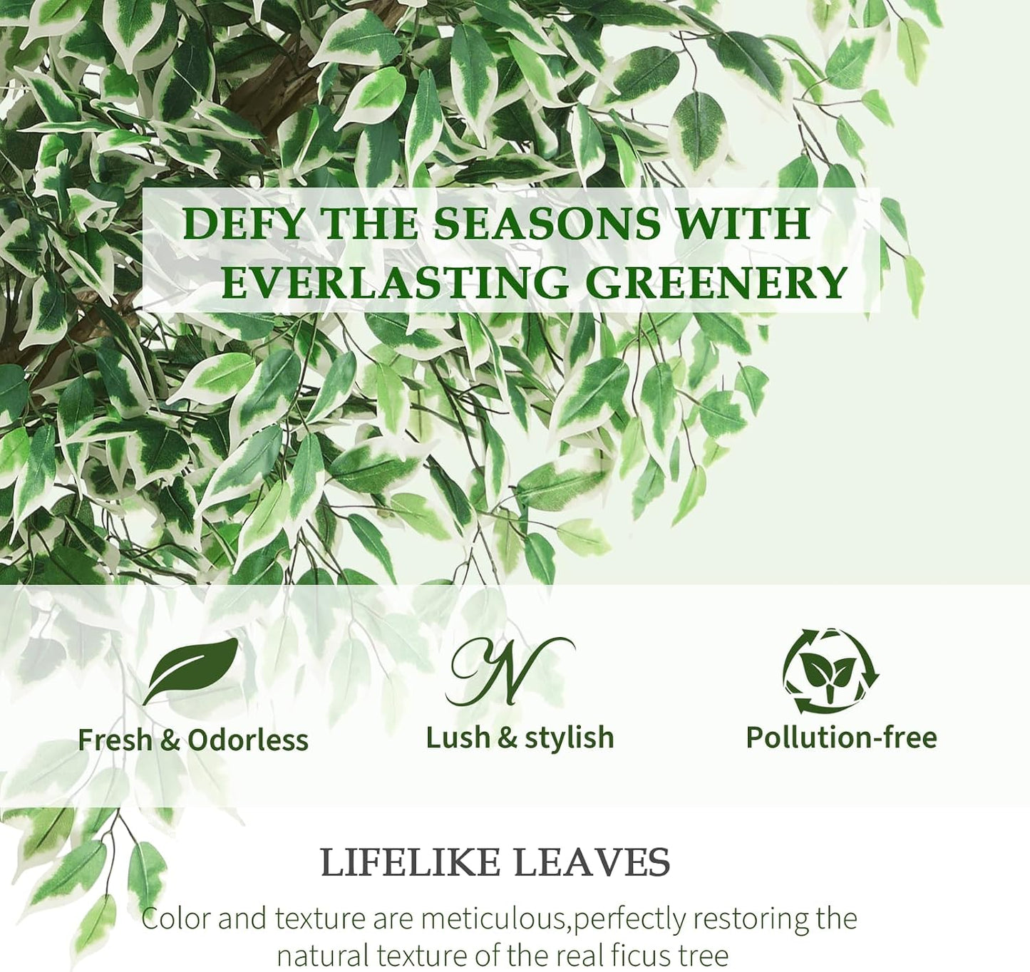 Artificial Ficus Tree Indoor, 6FT Realistic Large Fake Trees | Lifelike Lush Faux Silk Ficus Plant with White Planter, Tall Artificial Plants for Home Room House Office Greenery Decor