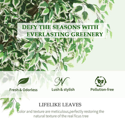 Artificial Ficus Tree Indoor, 6FT Realistic Large Fake Trees | Lifelike Lush Faux Silk Ficus Plant with White Planter, Tall Artificial Plants for Home Room House Office Greenery Decor