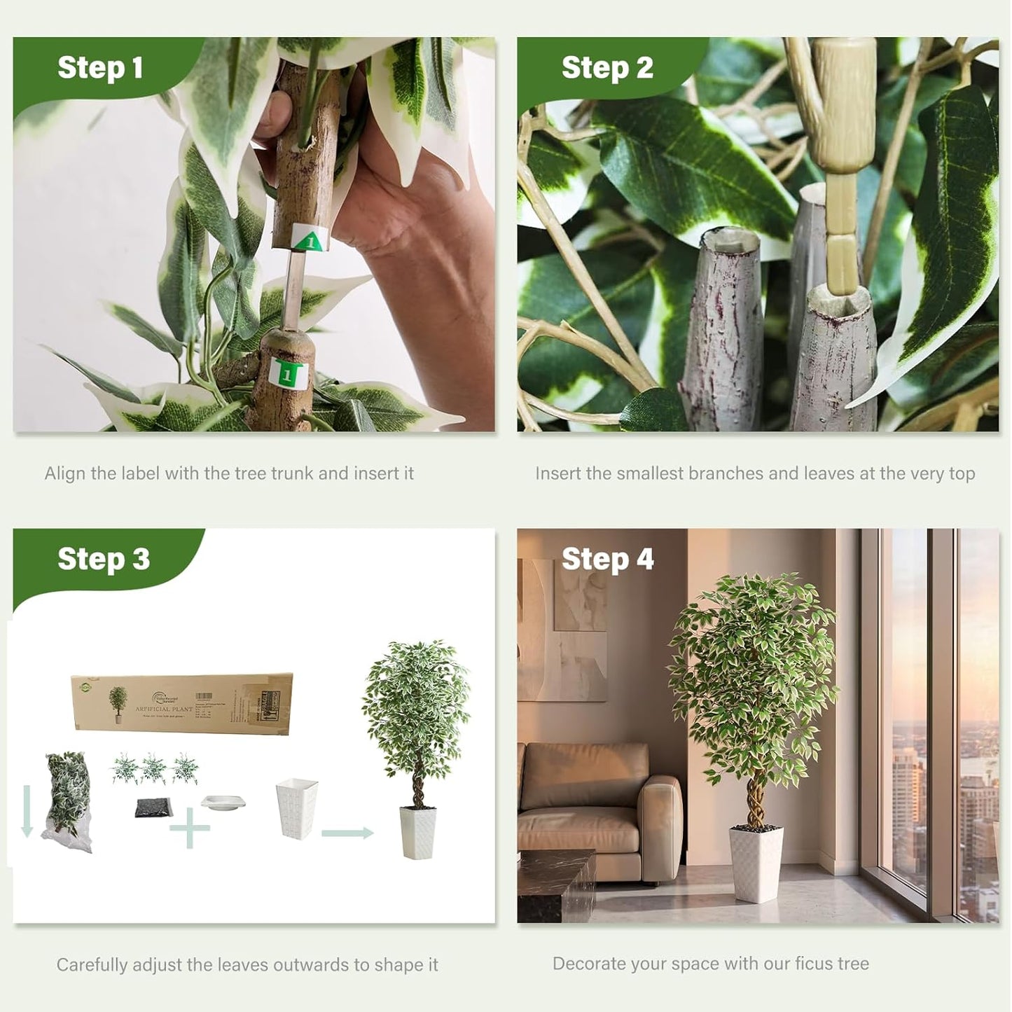 Artificial Ficus Tree Indoor, 6FT Realistic Large Fake Trees | Lifelike Lush Faux Silk Ficus Plant with White Planter, Tall Artificial Plants for Home Room House Office Greenery Decor