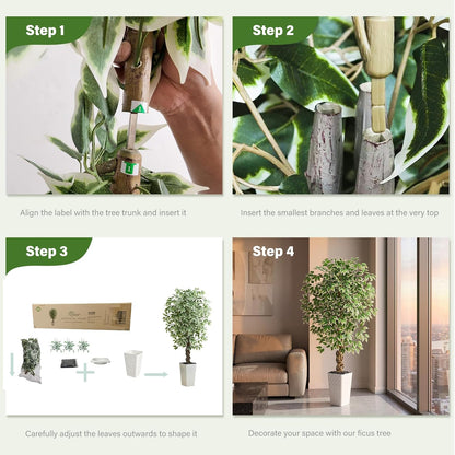 Artificial Ficus Tree Indoor, 6FT Realistic Large Fake Trees | Lifelike Lush Faux Silk Ficus Plant with White Planter, Tall Artificial Plants for Home Room House Office Greenery Decor