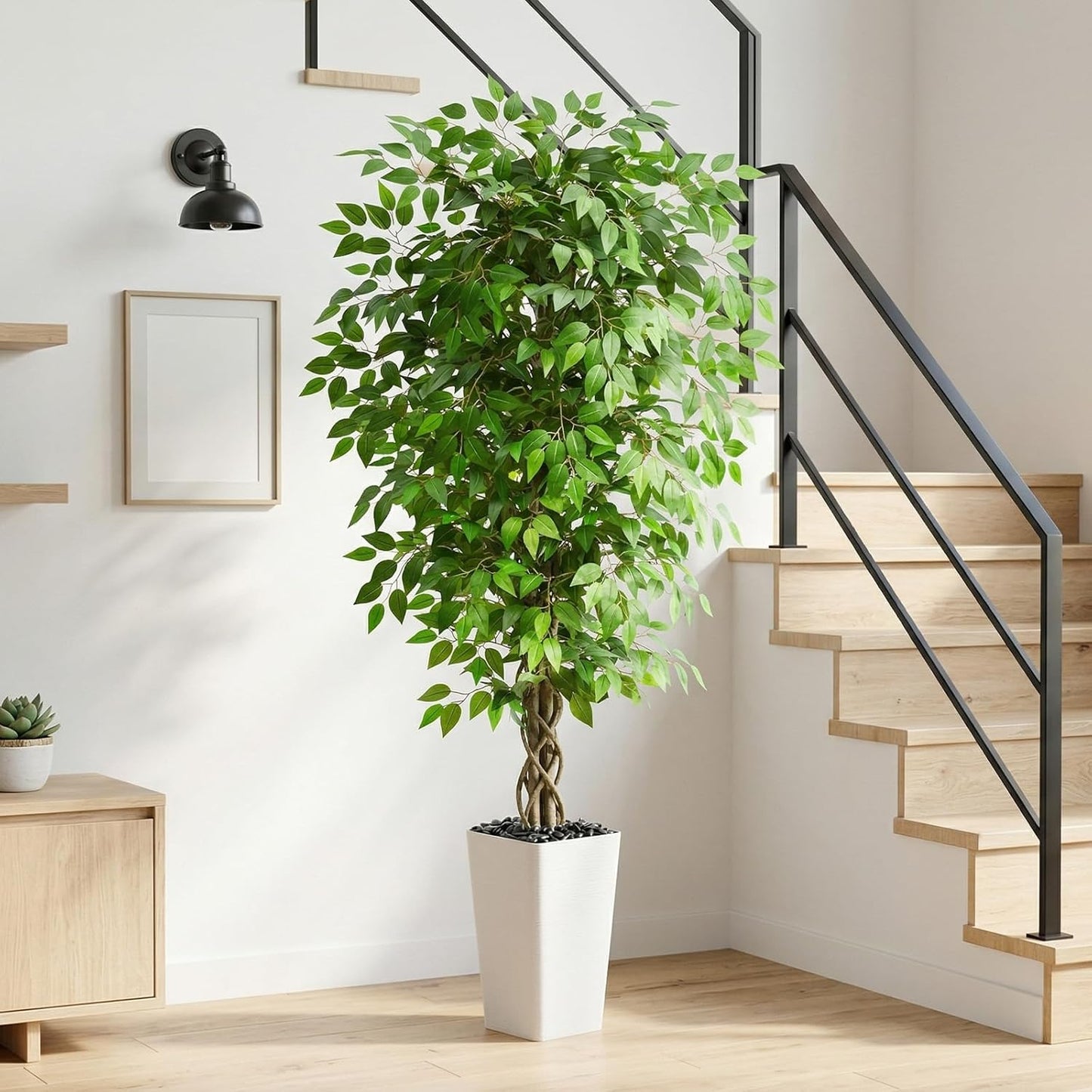 Artificial Ficus Tree Indoor, 6FT Realistic Large Fake Trees | Lifelike Lush Faux Silk Ficus Plant with White Planter, Tall Artificial Plants for Home Room House Office Greenery Decor