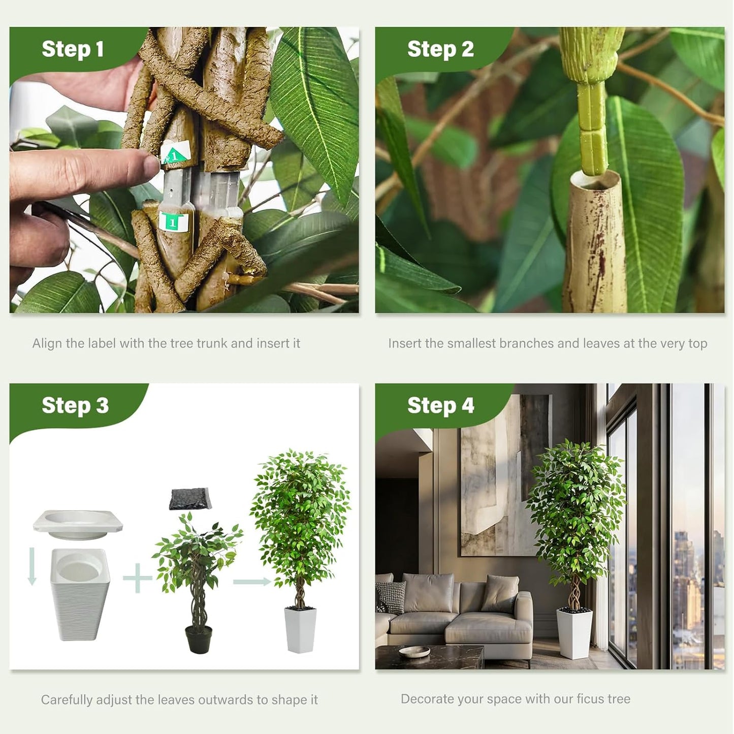 Artificial Ficus Tree Indoor, 6FT Realistic Large Fake Trees | Lifelike Lush Faux Silk Ficus Plant with White Planter, Tall Artificial Plants for Home Room House Office Greenery Decor