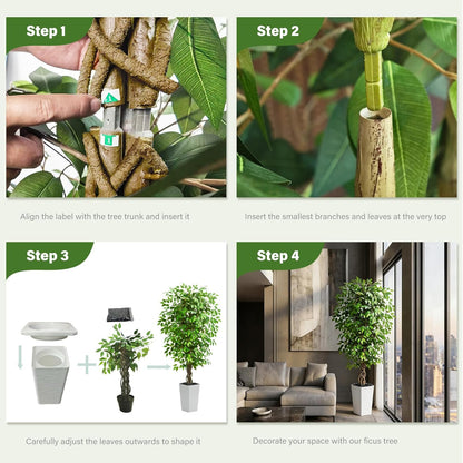 Artificial Ficus Tree Indoor, 6FT Realistic Large Fake Trees | Lifelike Lush Faux Silk Ficus Plant with White Planter, Tall Artificial Plants for Home Room House Office Greenery Decor