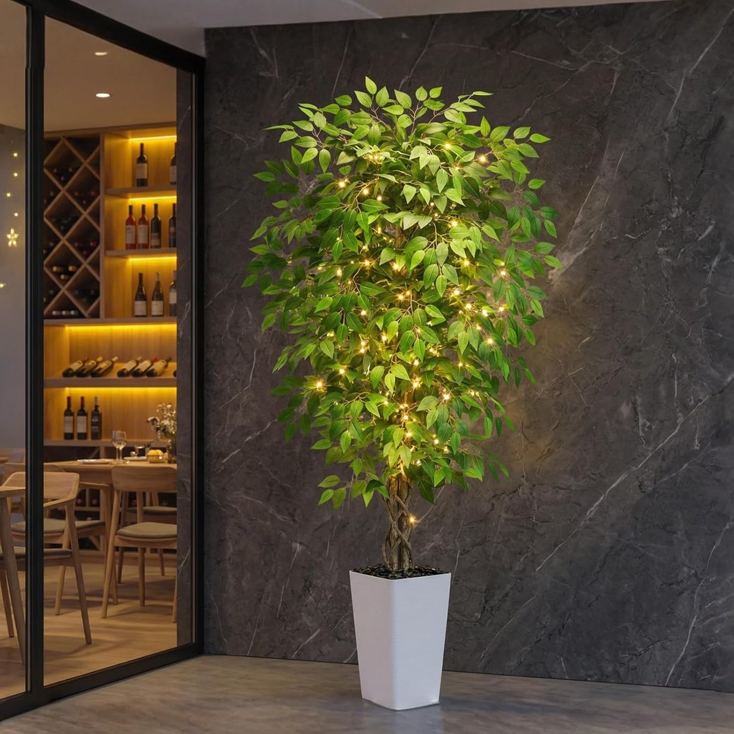 Artificial Ficus Tree Indoor, 6FT Realistic Large Fake Trees | Lifelike Lush Faux Silk Ficus Plant with White Planter, Tall Artificial Plants for Home Room House Office Greenery Decor
