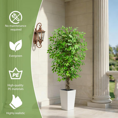 Artificial Ficus Tree Indoor, 6FT Realistic Large Fake Trees | Lifelike Lush Faux Silk Ficus Plant with White Planter, Tall Artificial Plants for Home Room House Office Greenery Decor