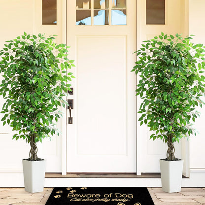 Artificial Ficus Tree Indoor, 6FT Realistic Large Fake Trees | Lifelike Lush Faux Silk Ficus Plant with White Planter, Tall Artificial Plants for Home Room House Office Greenery Decor