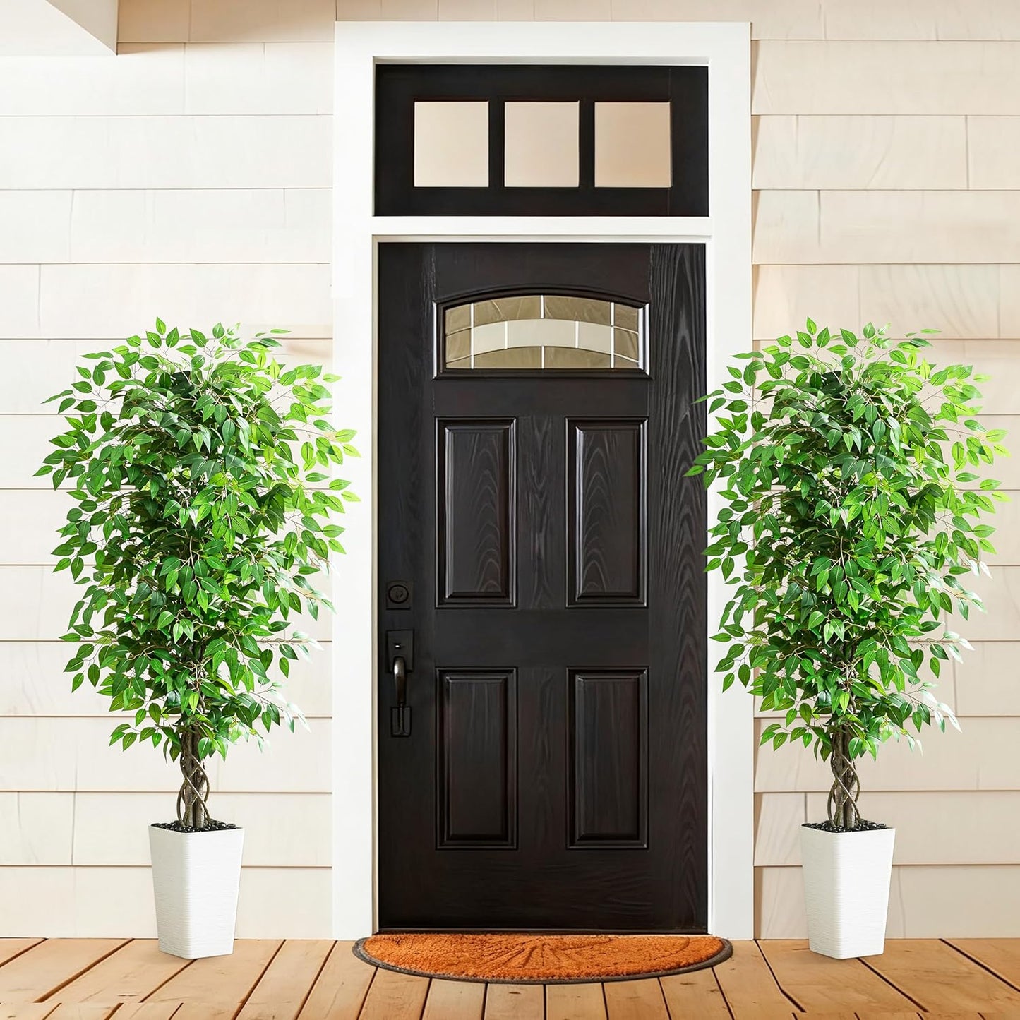 Artificial Ficus Tree Indoor, 6FT Realistic Large Fake Trees | Lifelike Lush Faux Silk Ficus Plant with White Planter, Tall Artificial Plants for Home Room House Office Greenery Decor