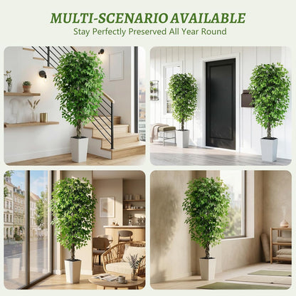 Artificial Ficus Tree Indoor, 6FT Realistic Large Fake Trees | Lifelike Lush Faux Silk Ficus Plant with White Planter, Tall Artificial Plants for Home Room House Office Greenery Decor
