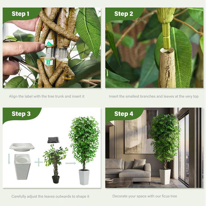 Artificial Ficus Tree Indoor, 6FT Realistic Large Fake Trees | Lifelike Lush Faux Silk Ficus Plant with White Planter, Tall Artificial Plants for Home Room House Office Greenery Decor