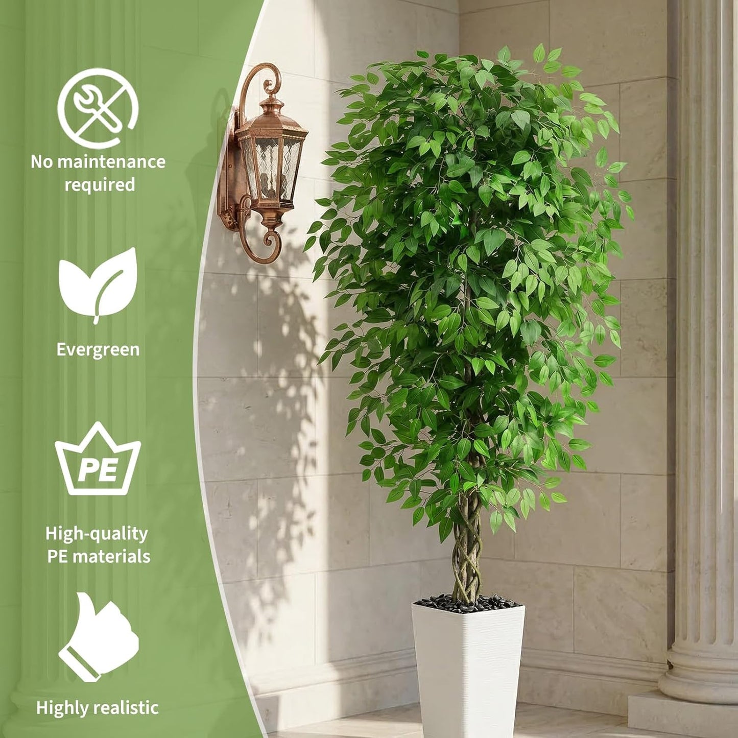 Artificial Ficus Tree Indoor, 6FT Realistic Large Fake Trees | Lifelike Lush Faux Silk Ficus Plant with White Planter, Tall Artificial Plants for Home Room House Office Greenery Decor