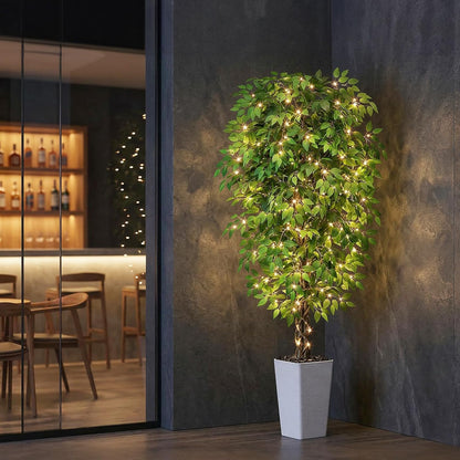 Artificial Ficus Tree Indoor, 6FT Realistic Large Fake Trees | Lifelike Lush Faux Silk Ficus Plant with White Planter, Tall Artificial Plants for Home Room House Office Greenery Decor
