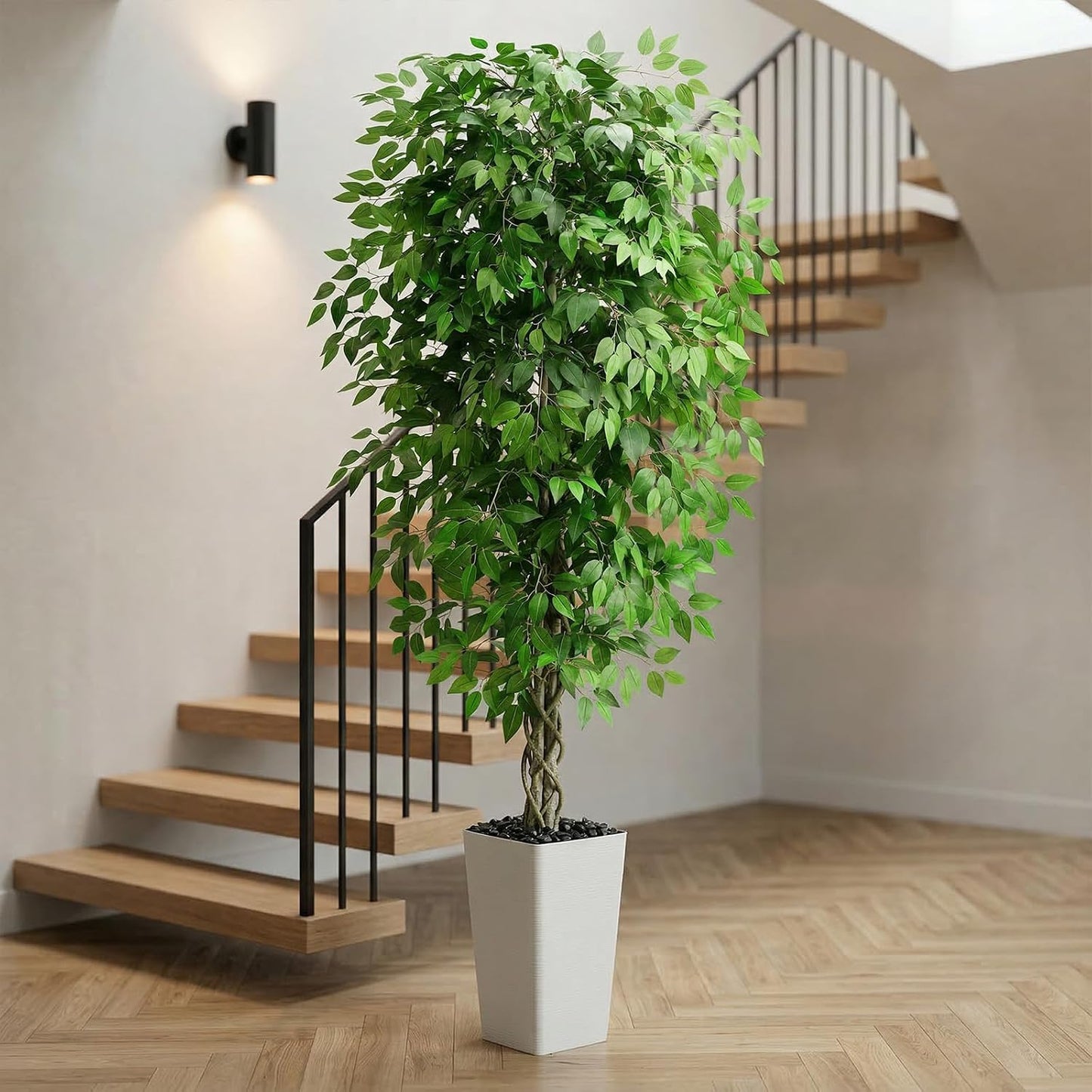 Artificial Ficus Tree Indoor, 6FT Realistic Large Fake Trees | Lifelike Lush Faux Silk Ficus Plant with White Planter, Tall Artificial Plants for Home Room House Office Greenery Decor