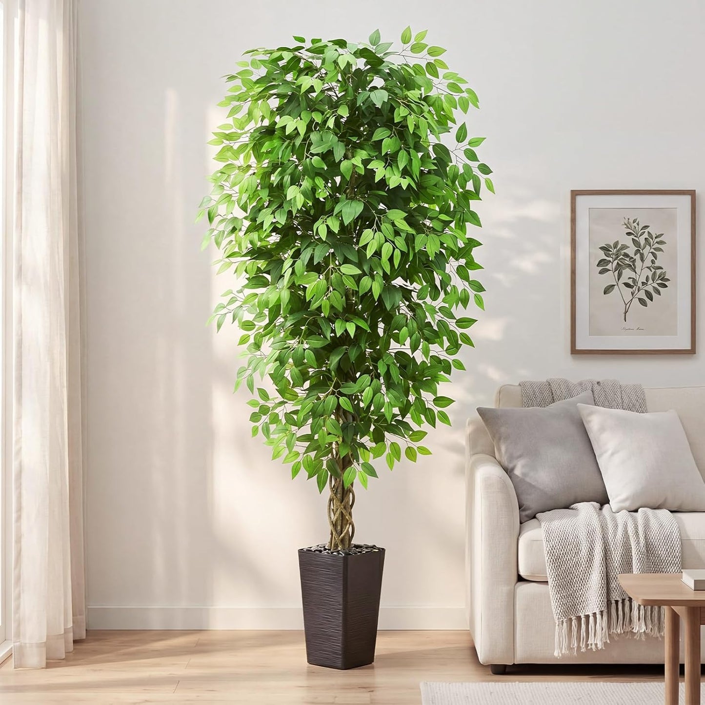 Artificial Ficus Tree Indoor, 6FT Realistic Large Fake Trees | Lifelike Lush Faux Silk Ficus Plant with White Planter, Tall Artificial Plants for Home Room House Office Greenery Decor
