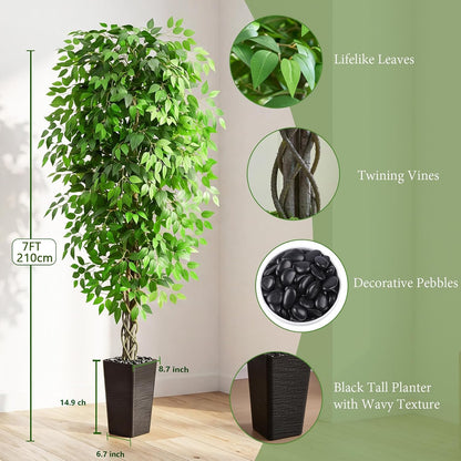 Artificial Ficus Tree Indoor, 6FT Realistic Large Fake Trees | Lifelike Lush Faux Silk Ficus Plant with White Planter, Tall Artificial Plants for Home Room House Office Greenery Decor