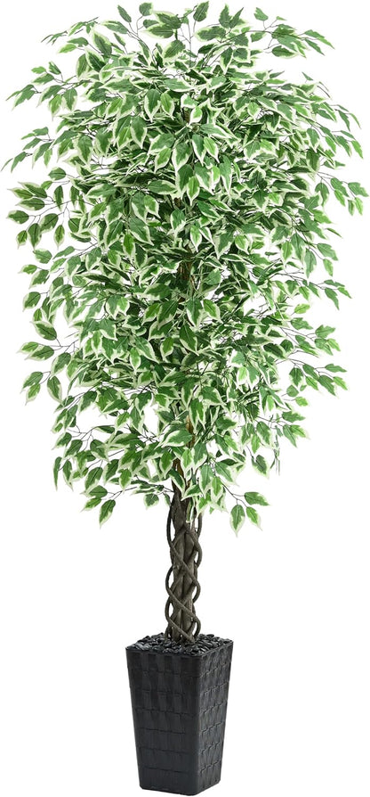 Artificial Ficus Tree Indoor, 6FT Realistic Large Fake Trees | Lifelike Lush Faux Silk Ficus Plant with White Planter, Tall Artificial Plants for Home Room House Office Greenery Decor
