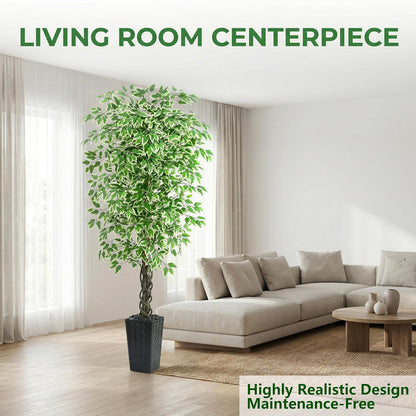 Artificial Ficus Tree Indoor, 6FT Realistic Large Fake Trees | Lifelike Lush Faux Silk Ficus Plant with White Planter, Tall Artificial Plants for Home Room House Office Greenery Decor