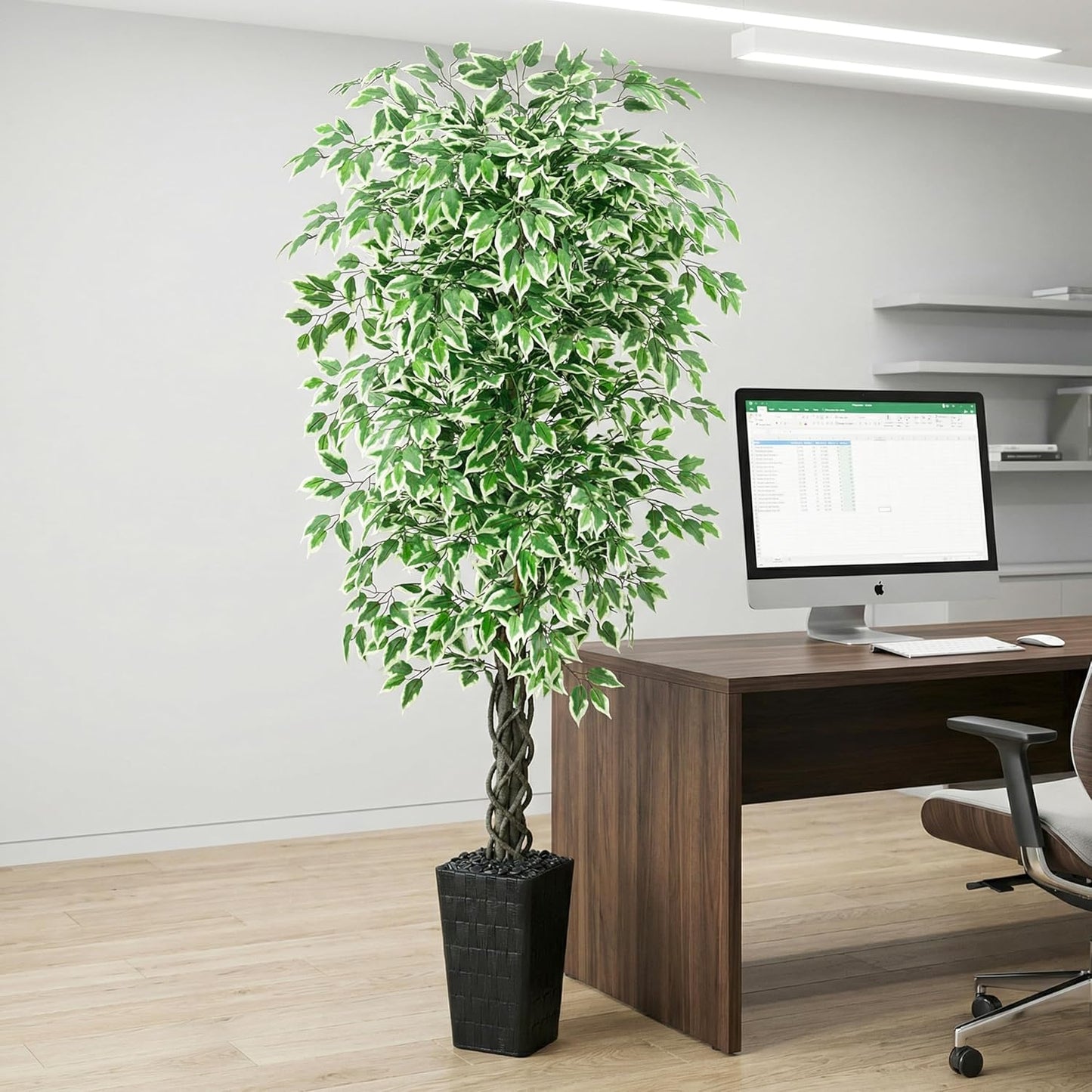 Artificial Ficus Tree Indoor, 6FT Realistic Large Fake Trees | Lifelike Lush Faux Silk Ficus Plant with White Planter, Tall Artificial Plants for Home Room House Office Greenery Decor