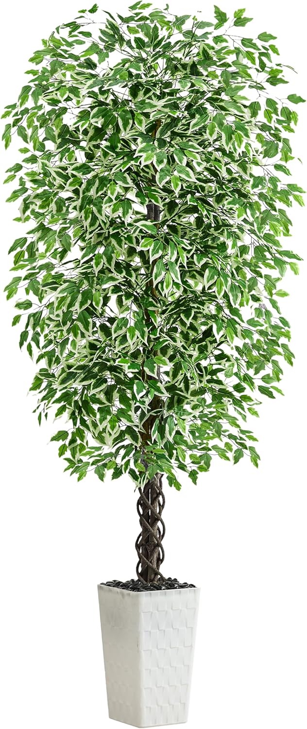 Artificial Ficus Tree Indoor, 6FT Realistic Large Fake Trees | Lifelike Lush Faux Silk Ficus Plant with White Planter, Tall Artificial Plants for Home Room House Office Greenery Decor