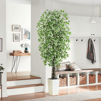 Artificial Ficus Tree Indoor, 6FT Realistic Large Fake Trees | Lifelike Lush Faux Silk Ficus Plant with White Planter, Tall Artificial Plants for Home Room House Office Greenery Decor