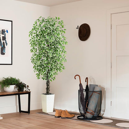 Artificial Ficus Tree Indoor, 6FT Realistic Large Fake Trees | Lifelike Lush Faux Silk Ficus Plant with White Planter, Tall Artificial Plants for Home Room House Office Greenery Decor