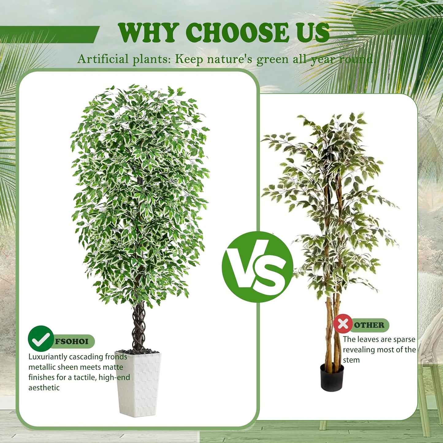 Artificial Ficus Tree Indoor, 6FT Realistic Large Fake Trees | Lifelike Lush Faux Silk Ficus Plant with White Planter, Tall Artificial Plants for Home Room House Office Greenery Decor
