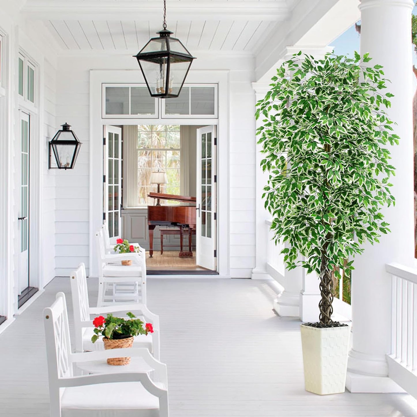 Artificial Ficus Tree Indoor, 6FT Realistic Large Fake Trees | Lifelike Lush Faux Silk Ficus Plant with White Planter, Tall Artificial Plants for Home Room House Office Greenery Decor