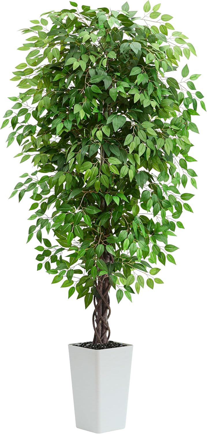Artificial Ficus Tree Indoor, 6FT Realistic Large Fake Trees | Lifelike Lush Faux Silk Ficus Plant with White Planter, Tall Artificial Plants for Home Room House Office Greenery Decor