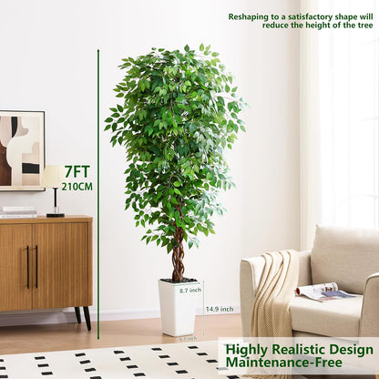 Artificial Ficus Tree Indoor, 6FT Realistic Large Fake Trees | Lifelike Lush Faux Silk Ficus Plant with White Planter, Tall Artificial Plants for Home Room House Office Greenery Decor