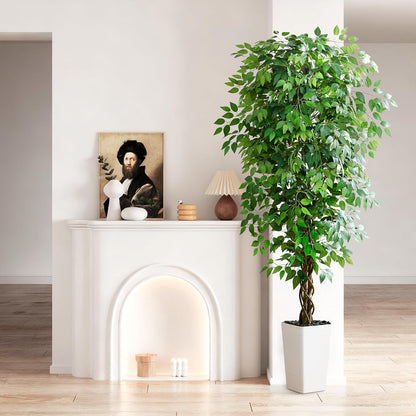 Artificial Ficus Tree Indoor, 6FT Realistic Large Fake Trees | Lifelike Lush Faux Silk Ficus Plant with White Planter, Tall Artificial Plants for Home Room House Office Greenery Decor