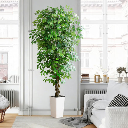 Artificial Ficus Tree Indoor, 6FT Realistic Large Fake Trees | Lifelike Lush Faux Silk Ficus Plant with White Planter, Tall Artificial Plants for Home Room House Office Greenery Decor