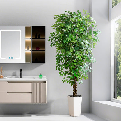 Artificial Ficus Tree Indoor, 6FT Realistic Large Fake Trees | Lifelike Lush Faux Silk Ficus Plant with White Planter, Tall Artificial Plants for Home Room House Office Greenery Decor