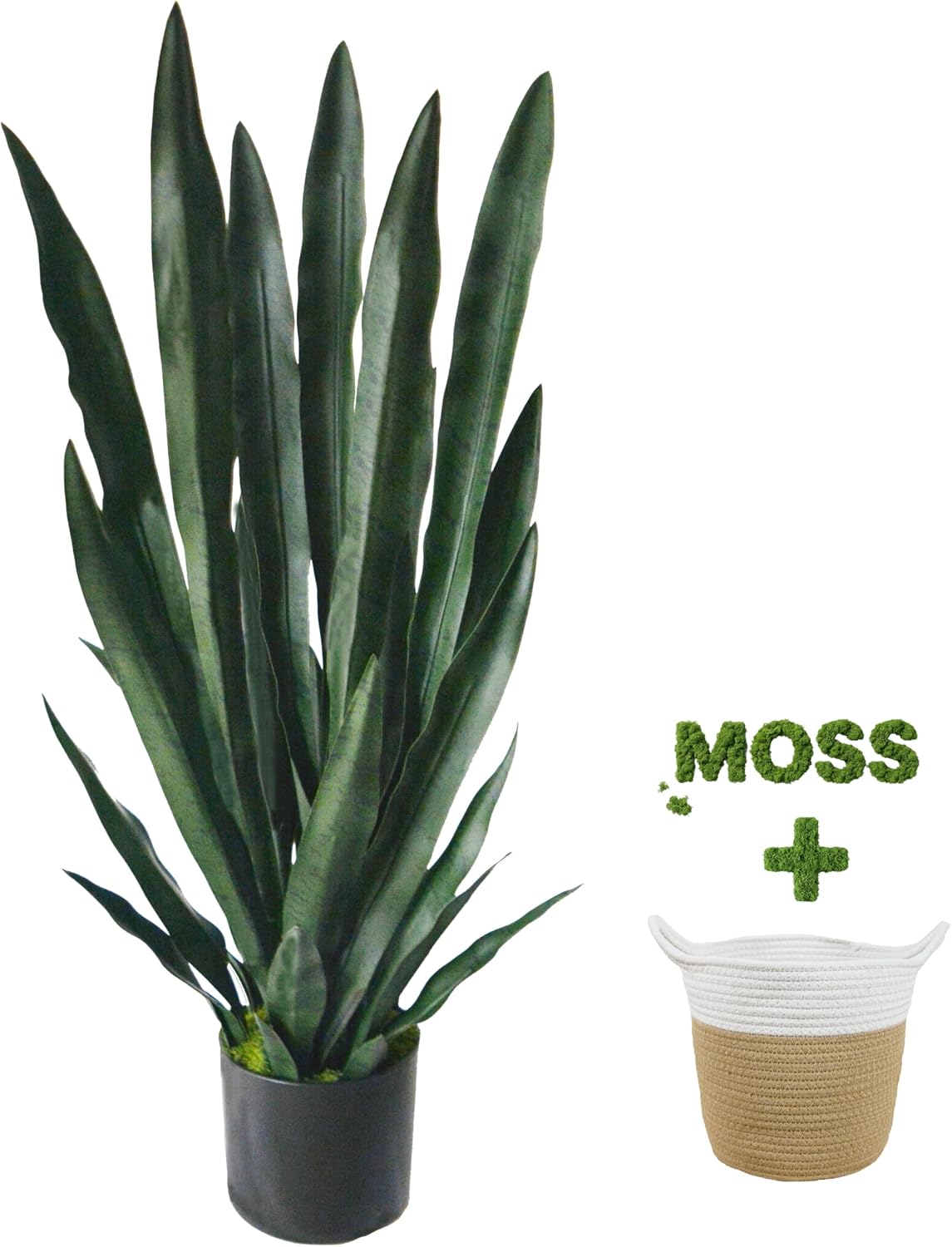 Artificial Snake Plant 3ft Fake Sansevieria with Woven Basket