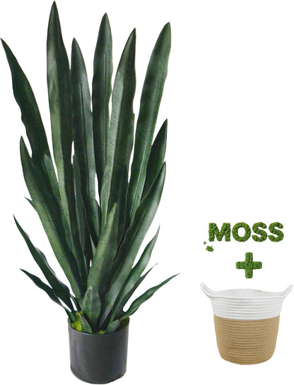 Artificial Snake Plant 3ft Fake Sansevieria with Woven Basket