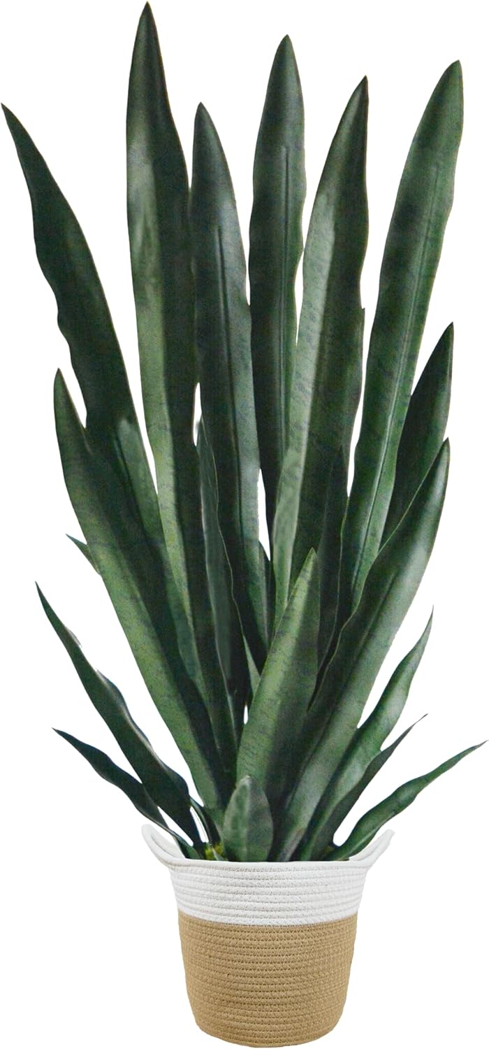 Artificial Snake Plant 3ft Fake Sansevieria with Woven Basket