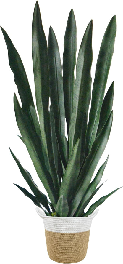 Artificial Snake Plant 3ft Fake Sansevieria with Woven Basket