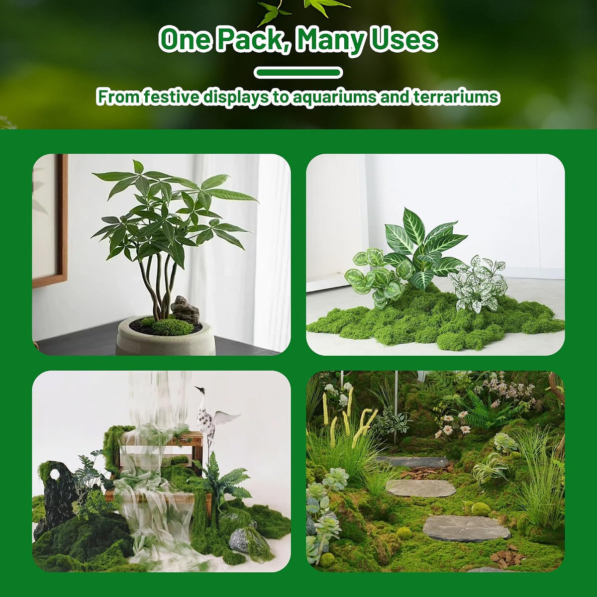 5.3OZ Artificial Fake Green Moss for Crafts, Faux Moss for for Plants Indoor DIY Floral Arrangements, Terrariums, Home Decor, Fairy Gardens