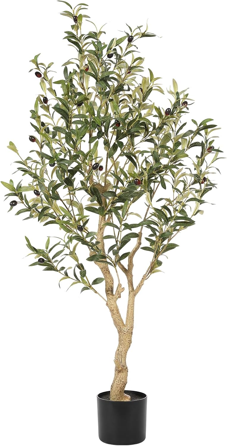 7FT Olive Trees Artificial Indoor - Tall Faux Olive Tree 7 Feet | Artificial Olive Tree with Realistic Leaves, Natural Trunk, Sturdy Base - Large Fake Olive Tree for Modern Home Office Decor