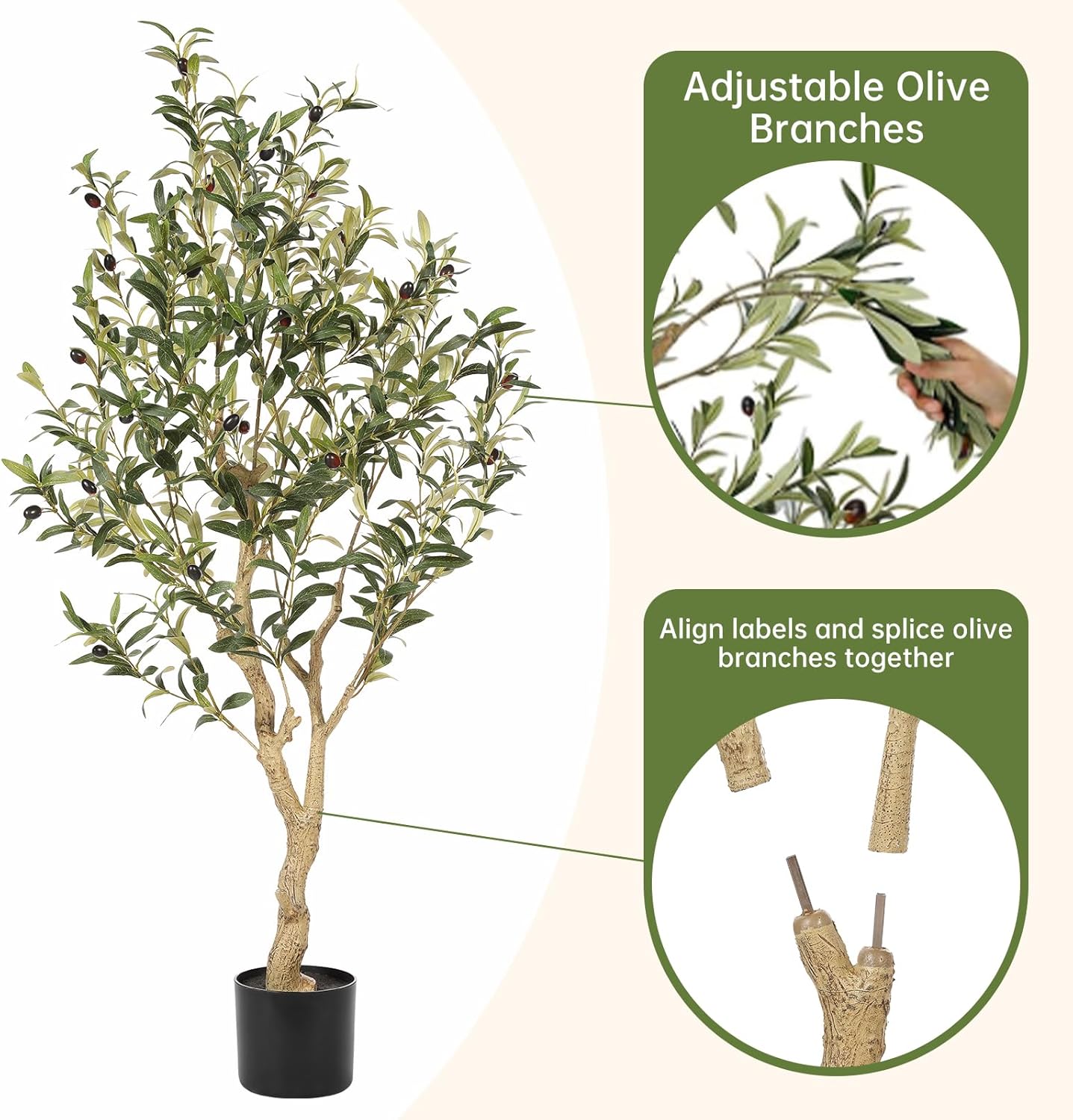 7FT Olive Trees Artificial Indoor - Tall Faux Olive Tree 7 Feet | Artificial Olive Tree with Realistic Leaves, Natural Trunk, Sturdy Base - Large Fake Olive Tree for Modern Home Office Decor