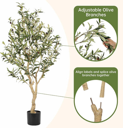7FT Olive Trees Artificial Indoor - Tall Faux Olive Tree 7 Feet | Artificial Olive Tree with Realistic Leaves, Natural Trunk, Sturdy Base - Large Fake Olive Tree for Modern Home Office Decor