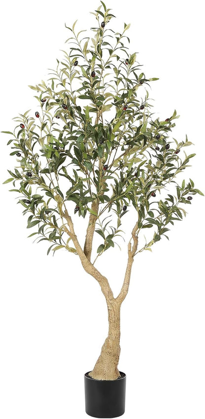 7FT Olive Trees Artificial Indoor - Tall Faux Olive Tree 7 Feet | Artificial Olive Tree with Realistic Leaves, Natural Trunk, Sturdy Base - Large Fake Olive Tree for Modern Home Office Decor