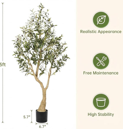 7FT Olive Trees Artificial Indoor - Tall Faux Olive Tree 7 Feet | Artificial Olive Tree with Realistic Leaves, Natural Trunk, Sturdy Base - Large Fake Olive Tree for Modern Home Office Decor