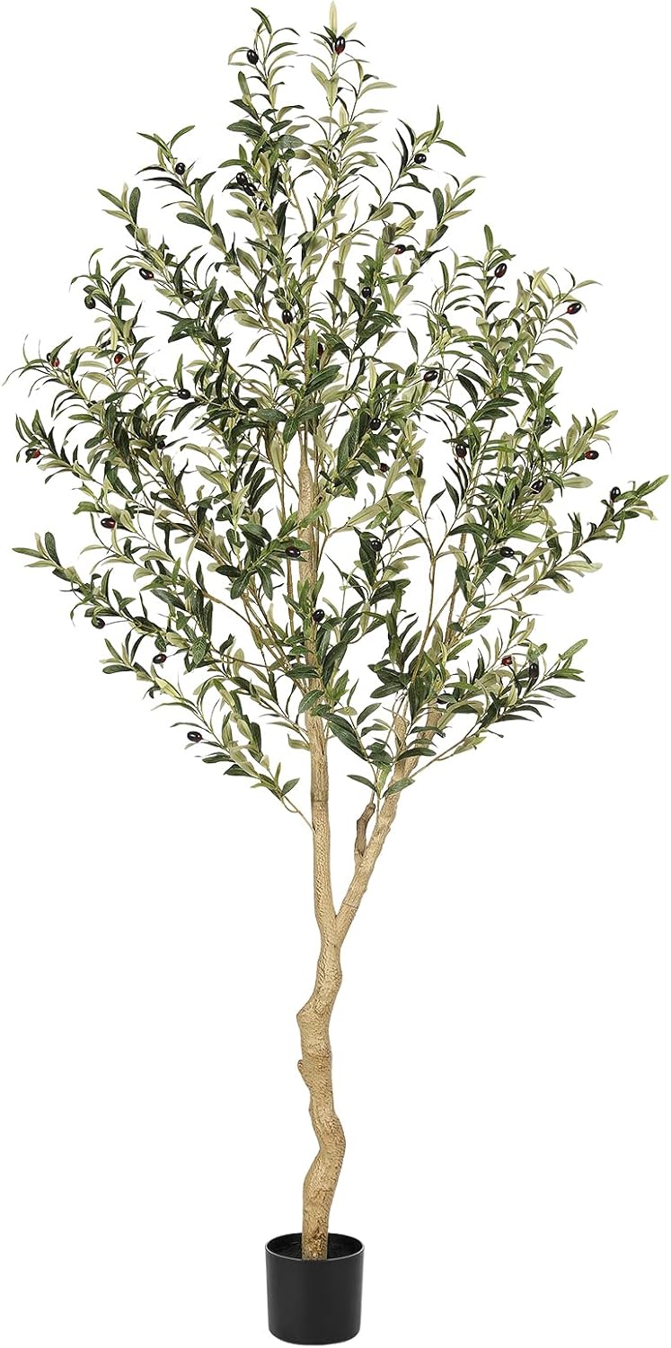 7FT Olive Trees Artificial Indoor - Tall Faux Olive Tree 7 Feet | Artificial Olive Tree with Realistic Leaves, Natural Trunk, Sturdy Base - Large Fake Olive Tree for Modern Home Office Decor